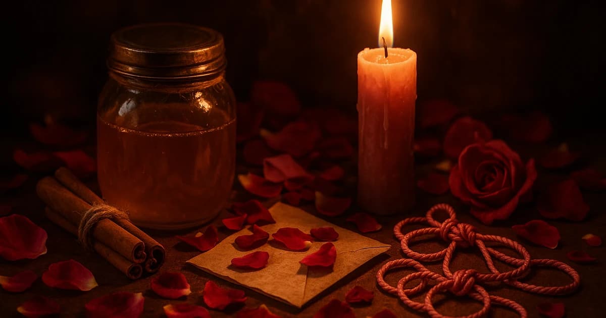 Altar a Oshún con miel, canela, pétalos de rosa y un cordón rosa anudado